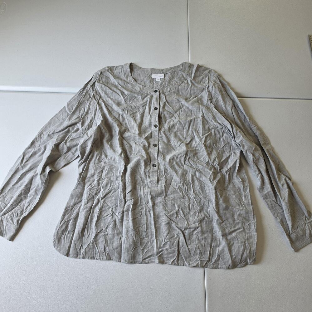 J.Jill Blouse Womens XL Gray Viscose Rayon Henley Long Sleeve Lightweight Top